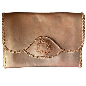Tucky Brown Leather Envelope Clutch / Shoulder Bag Whipstitched Genuine Leather